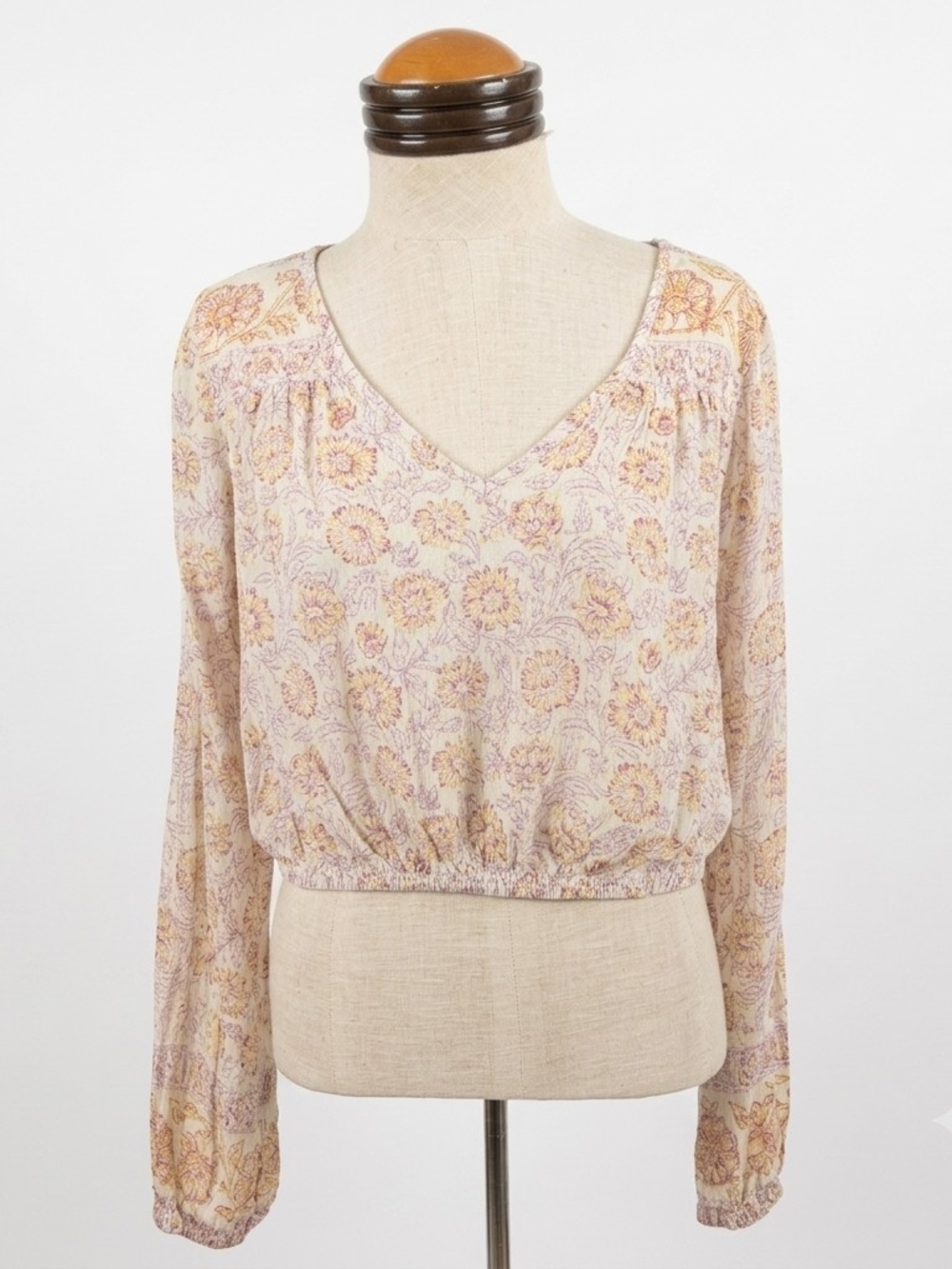 Billabong Light Pink Floral V-Neck Long Sleeve Top